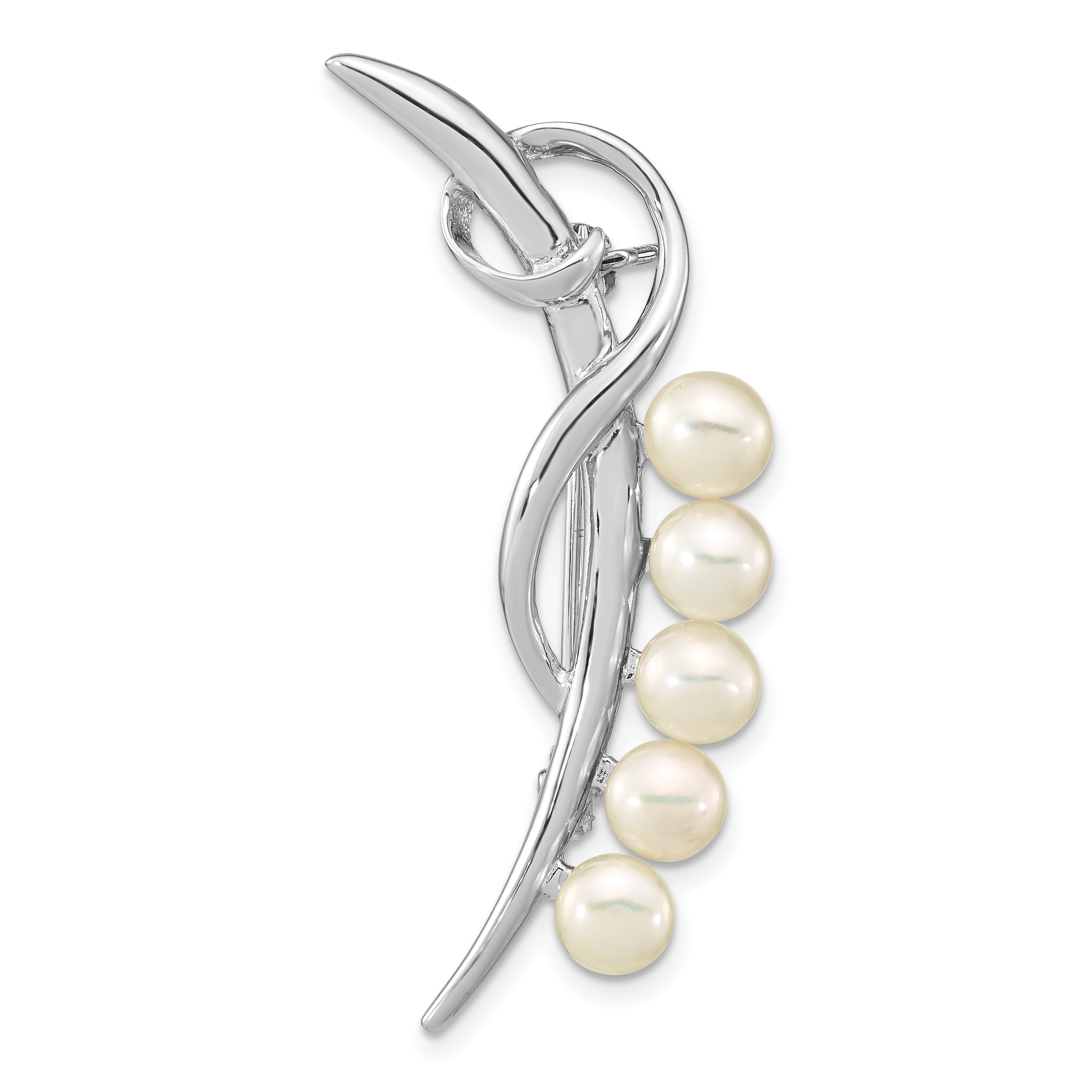 Sterling Silver Rhodium-plated 5-6mm White Button Freshwater Cultured Pearl Brooch (QP5432)