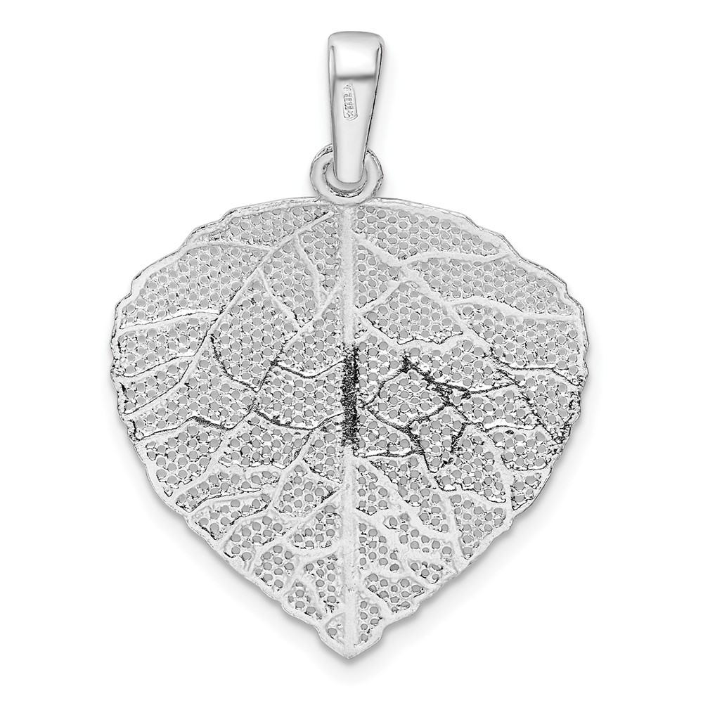 Sterling Silver Rhodium-plated Polished & D/C Small Leaf Pendant (QP5441)