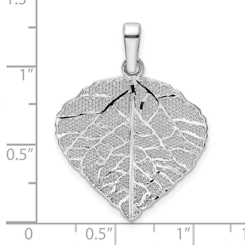Sterling Silver Rhodium-plated Polished & D/C Small Leaf Pendant (QP5441)