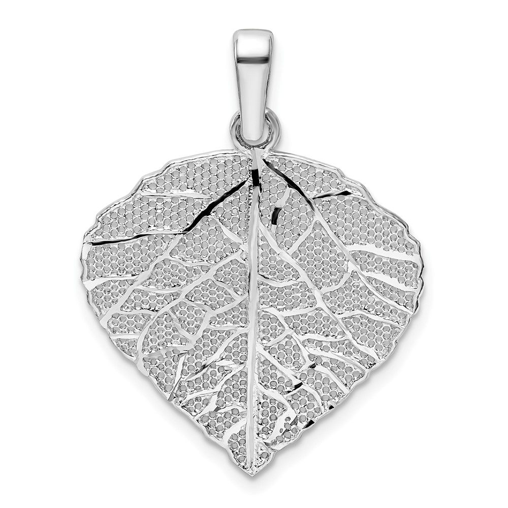 Sterling Silver Rhodium-plated Polished & D/C Small Leaf Pendant (QP5441)