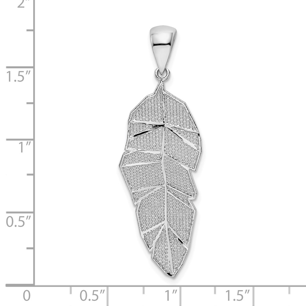 Sterling Silver Rhodium-plated Polished & D/C Leaf Pendant (QP5442)