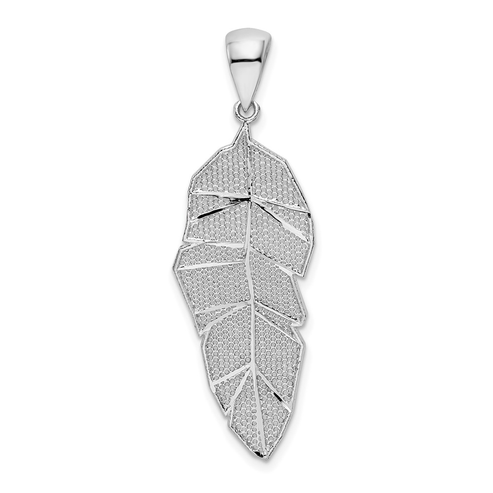 Sterling Silver Rhodium-plated Polished & D/C Leaf Pendant (QP5442)