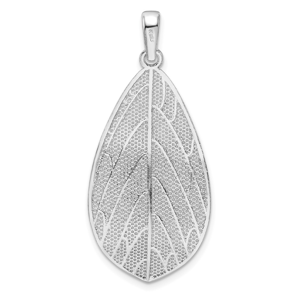 Sterling Silver Rhodium-plated Polished & D/C Leaf Pendant (QP5443)