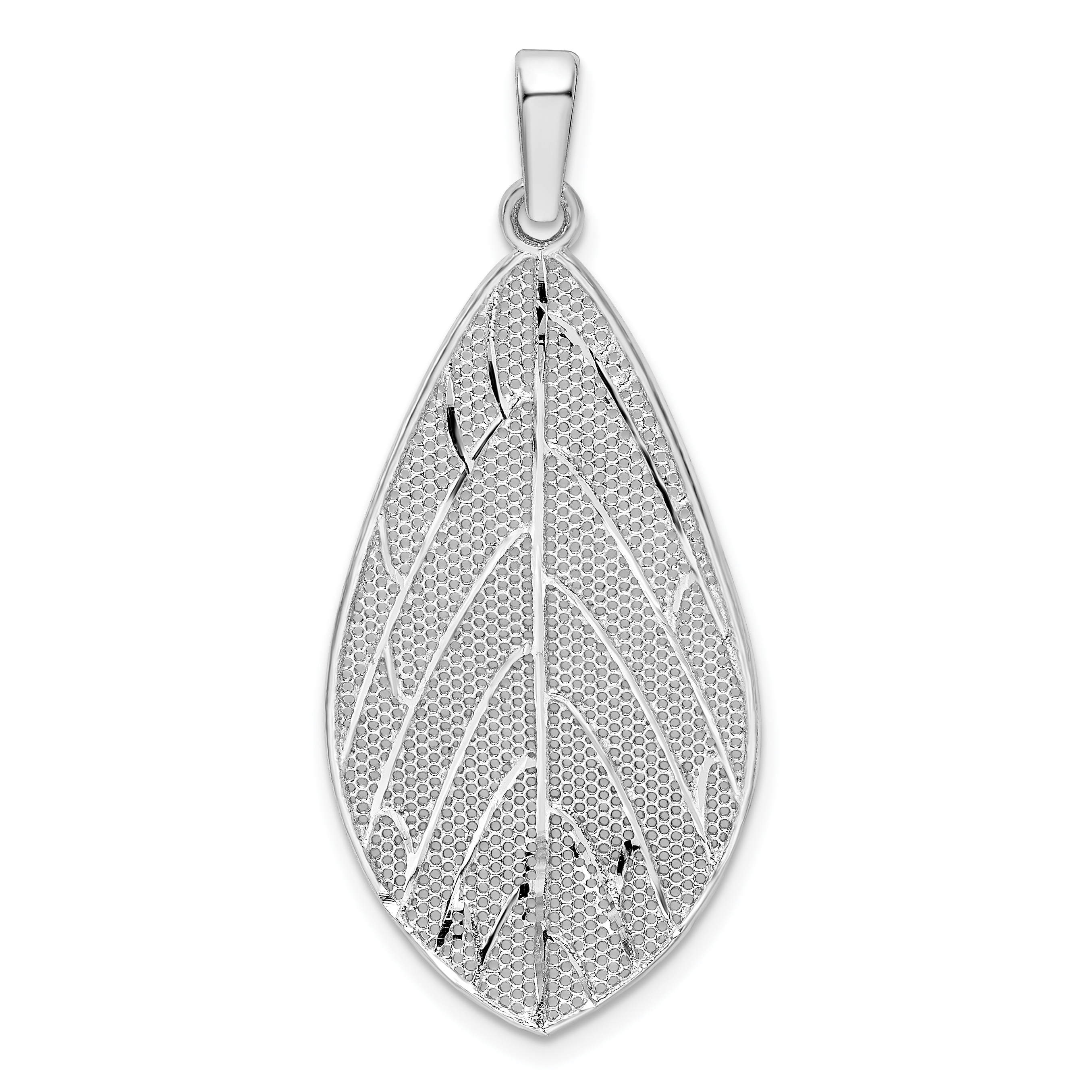 Sterling Silver Rhodium-plated Polished & D/C Leaf Pendant (QP5443)