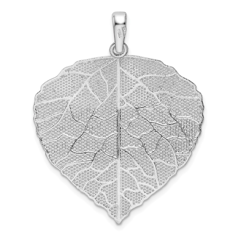 Sterling Silver Rhodium-plated Polished & D/C Lrg Leaf Pendant (QP5444)