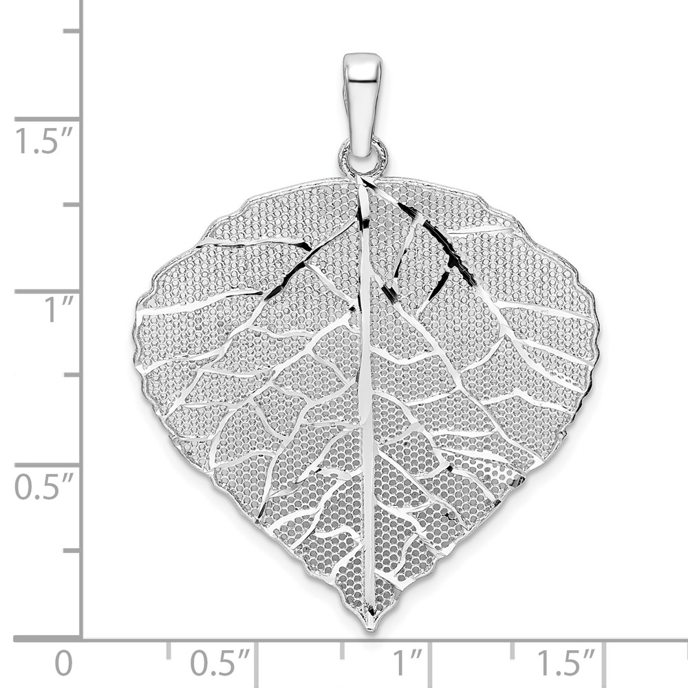 Sterling Silver Rhodium-plated Polished & D/C Lrg Leaf Pendant (QP5444)