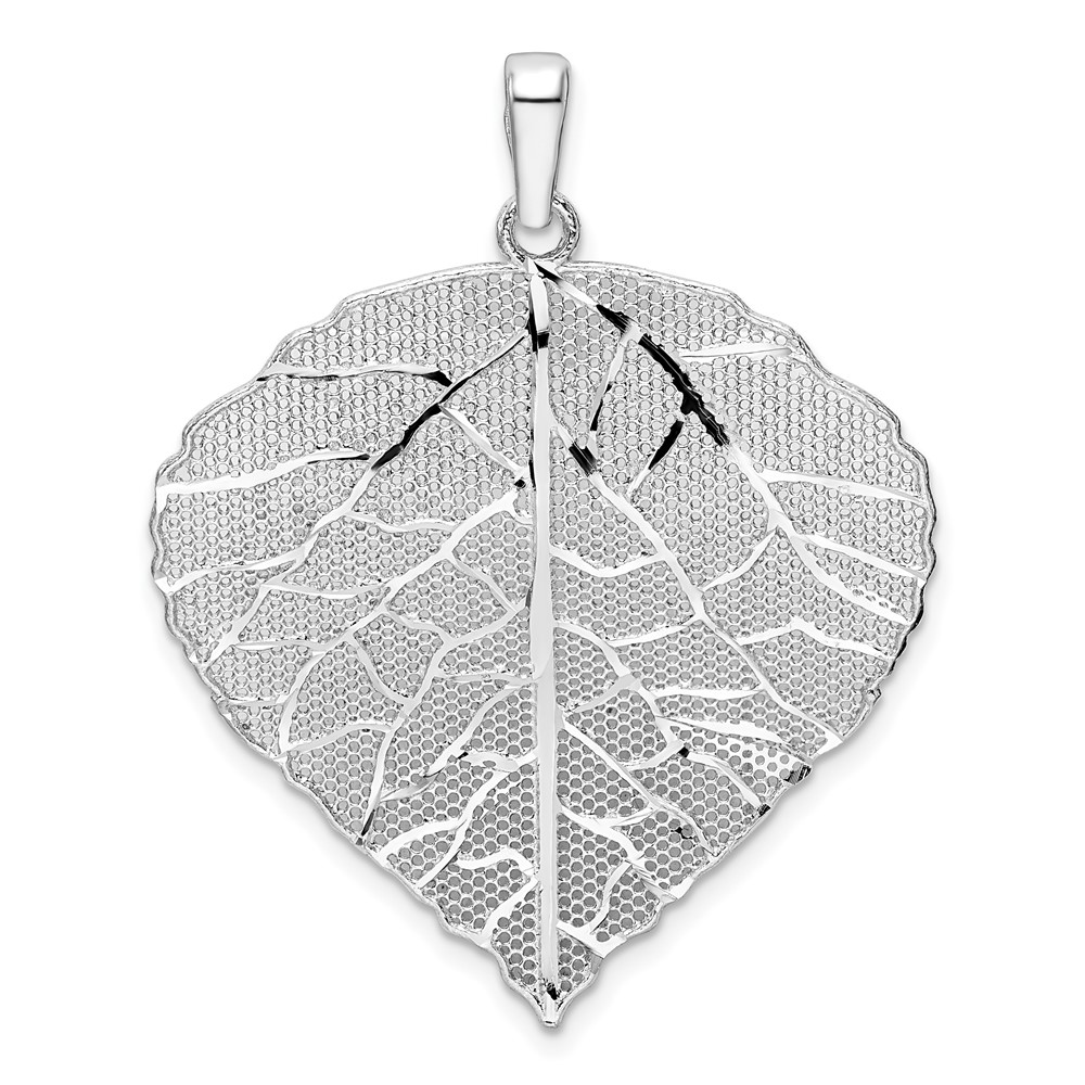 Sterling Silver Rhodium-plated Polished & D/C Lrg Leaf Pendant (QP5444)