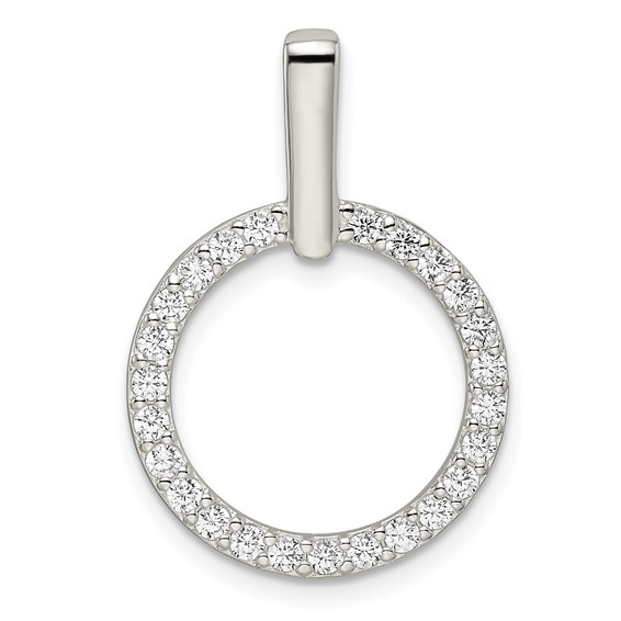 Sterling Silver Polished CZ Circle Pendant