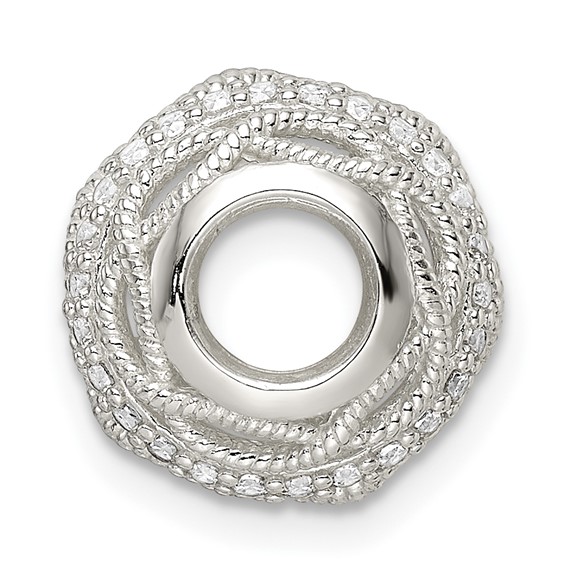 Sterling Silver Polished CZ Round Fancy Patterned Slide