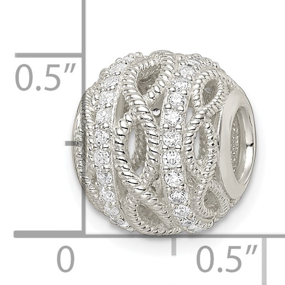 Sterling Silver Polished CZ Round Fancy Patterned Slide