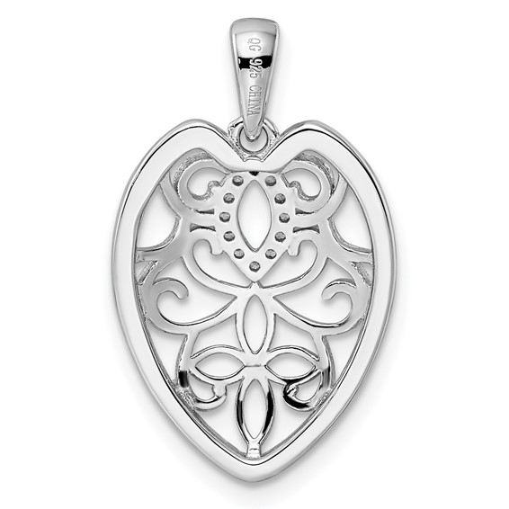 Sterling Silver Rhodium-plated CZ Filigree Leaf Pendant