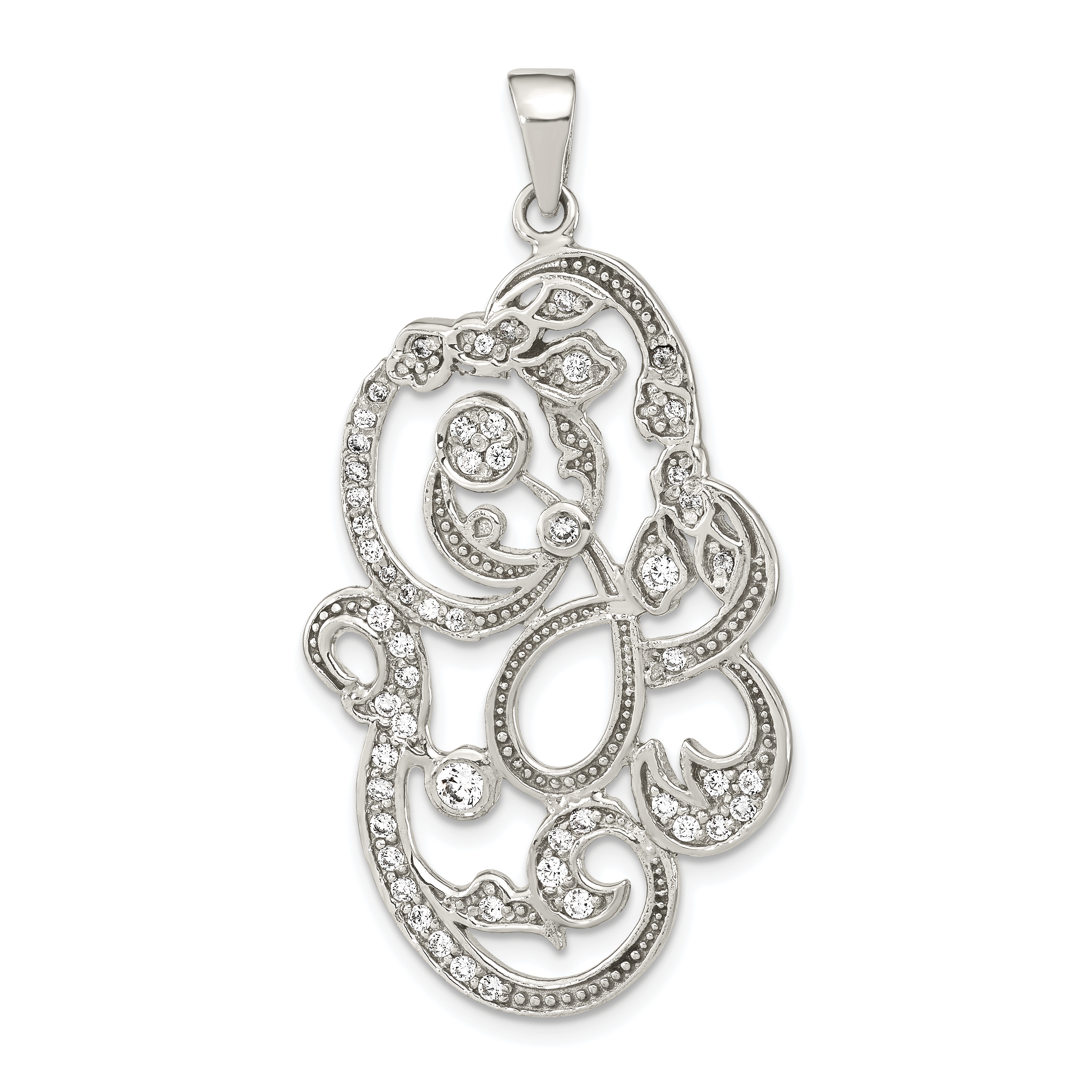 Sterling Silver Polished CZ Floral Pendant (QP5464)