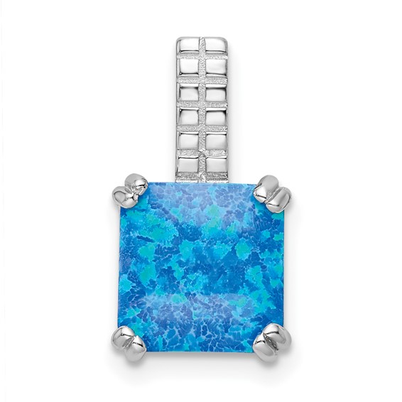 Sterling Silver Rhodium-plated Polished Square Blue Opal Pendant