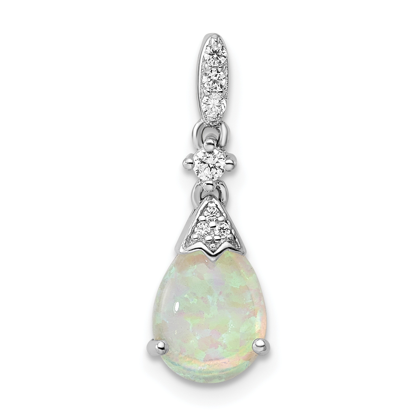 Sterling Silver Rhodium-plated Polished CZ and Synthetic Opal Pendant (QP5474)