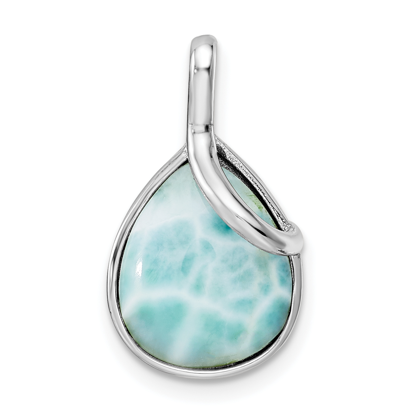 Sterling Silver Rhodium-plated Polished Pear Shape Larimar Twist Pendant (QP5475)