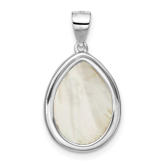 Sterling Silver Rhodium-plated Glass Teardrop Pendant