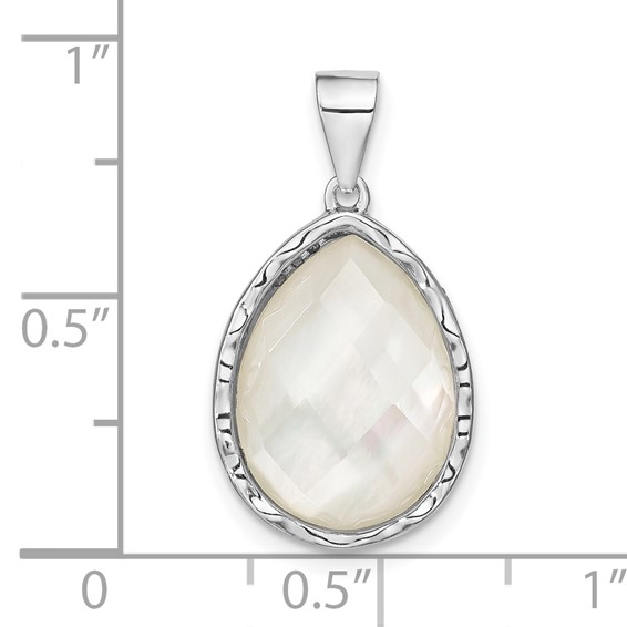 Sterling Silver Rhodium-plated Glass Teardrop Pendant