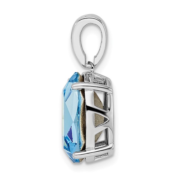 Sterling Silver Rhodium-plated Polished CZ & Blue Crystal Pendant