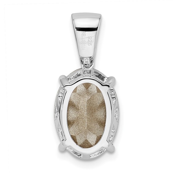 Sterling Silver Rhodium-plated Polished CZ & Blue Crystal Pendant