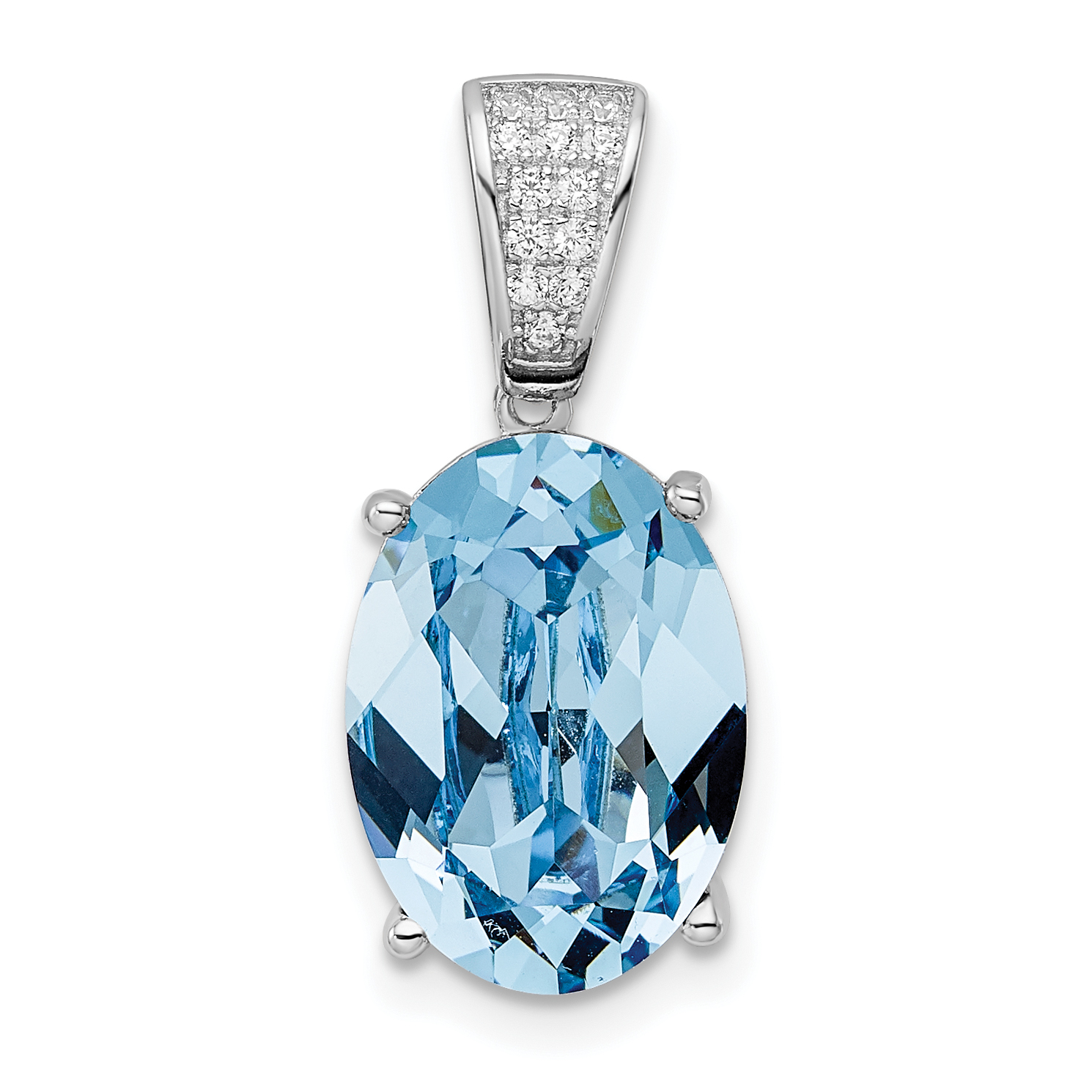 Sterling Silver Rhodium-plated Polished CZ & Blue Crystal Pendant (QP5485)