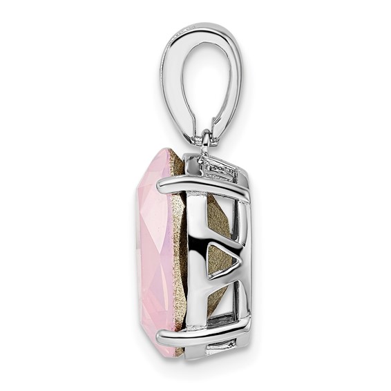 Sterling Silver Rhodium-plated Polished CZ & Pink Crystal Pendant