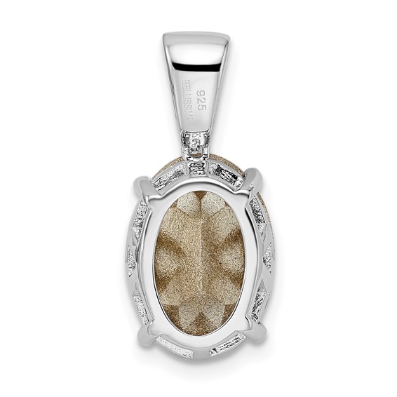 Sterling Silver Rhodium-plated Polished CZ & Pink Crystal Pendant