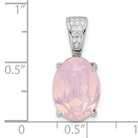 Sterling Silver Rhodium-plated Polished CZ & Pink Crystal Pendant