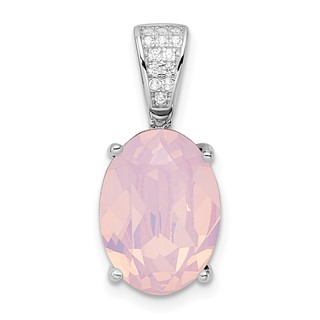 Sterling Silver Rhodium-plated Polished CZ & Pink Crystal Pendant
