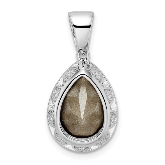 Sterling Silver Rhodium-plated CZ & Black Crystal Pendant