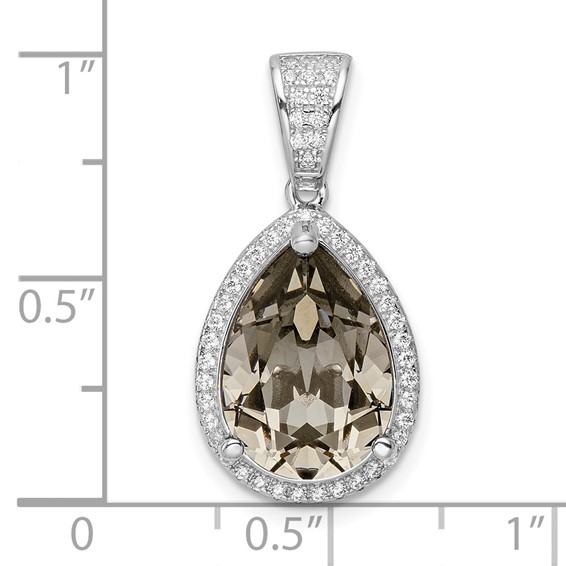 Sterling Silver Rhodium-plated CZ & Black Crystal Pendant