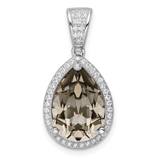 Sterling Silver Rhodium-plated CZ & Black Crystal Pendant