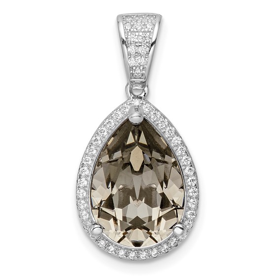 Sterling Silver Rhodium-plated CZ & Black Crystal Pendant