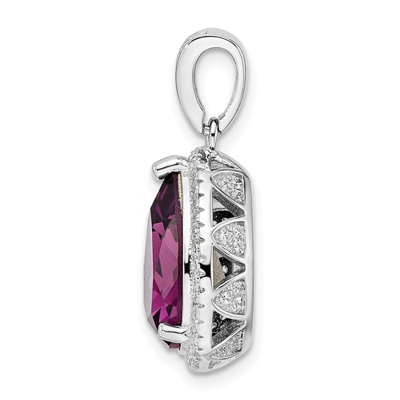 Sterling Silver Rhodium-plated CZ & Dk Purple Crystal Pendant