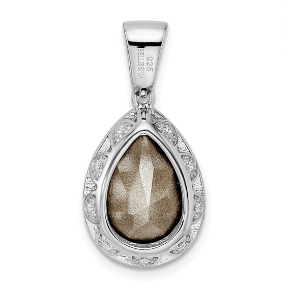 Sterling Silver Rhodium-plated CZ & Dk Purple Crystal Pendant