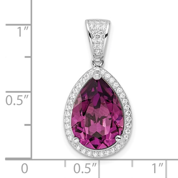 Sterling Silver Rhodium-plated CZ & Dk Purple Crystal Pendant