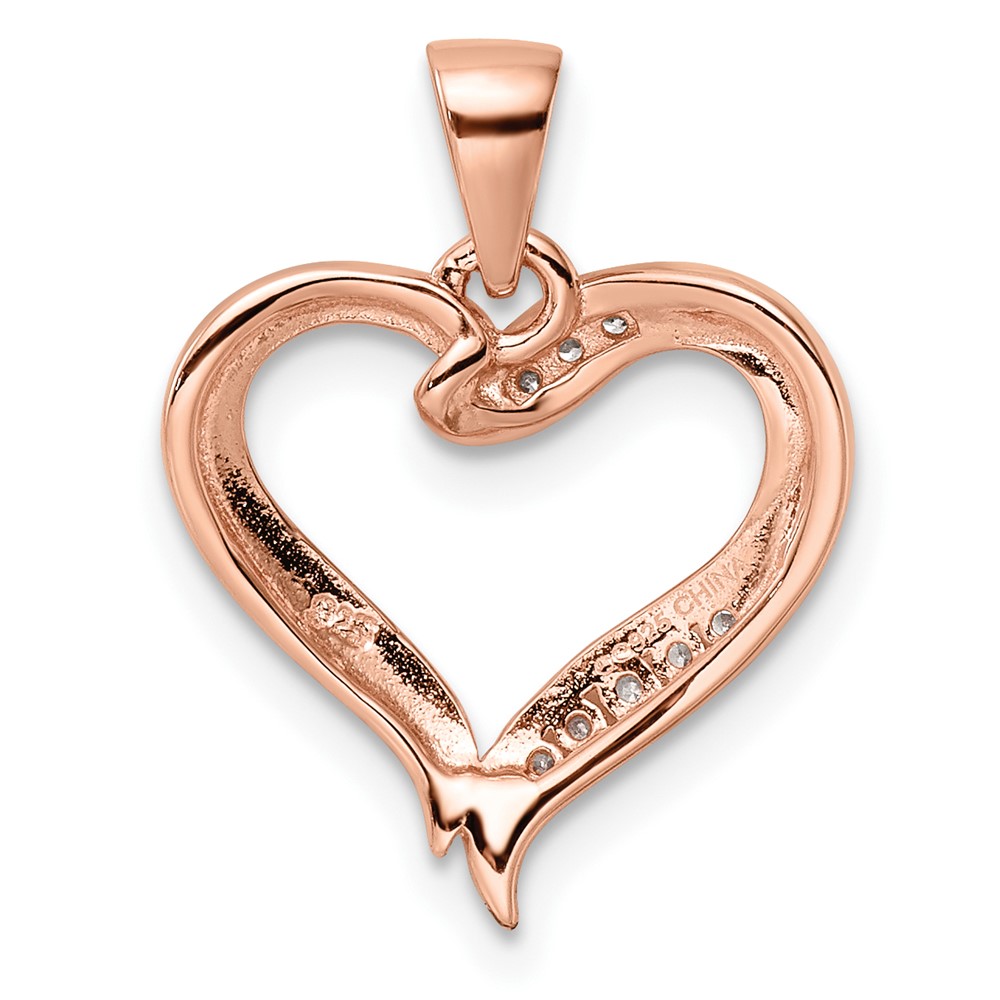 Sterling Silver Rose-tone CZ Open Heart Pendant (QP5491)