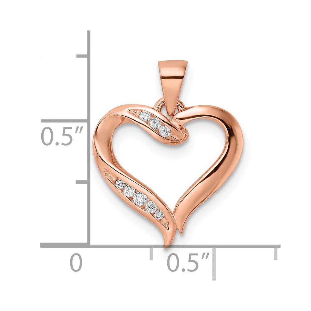 Sterling Silver Rose-tone CZ Open Heart Pendant (QP5491)