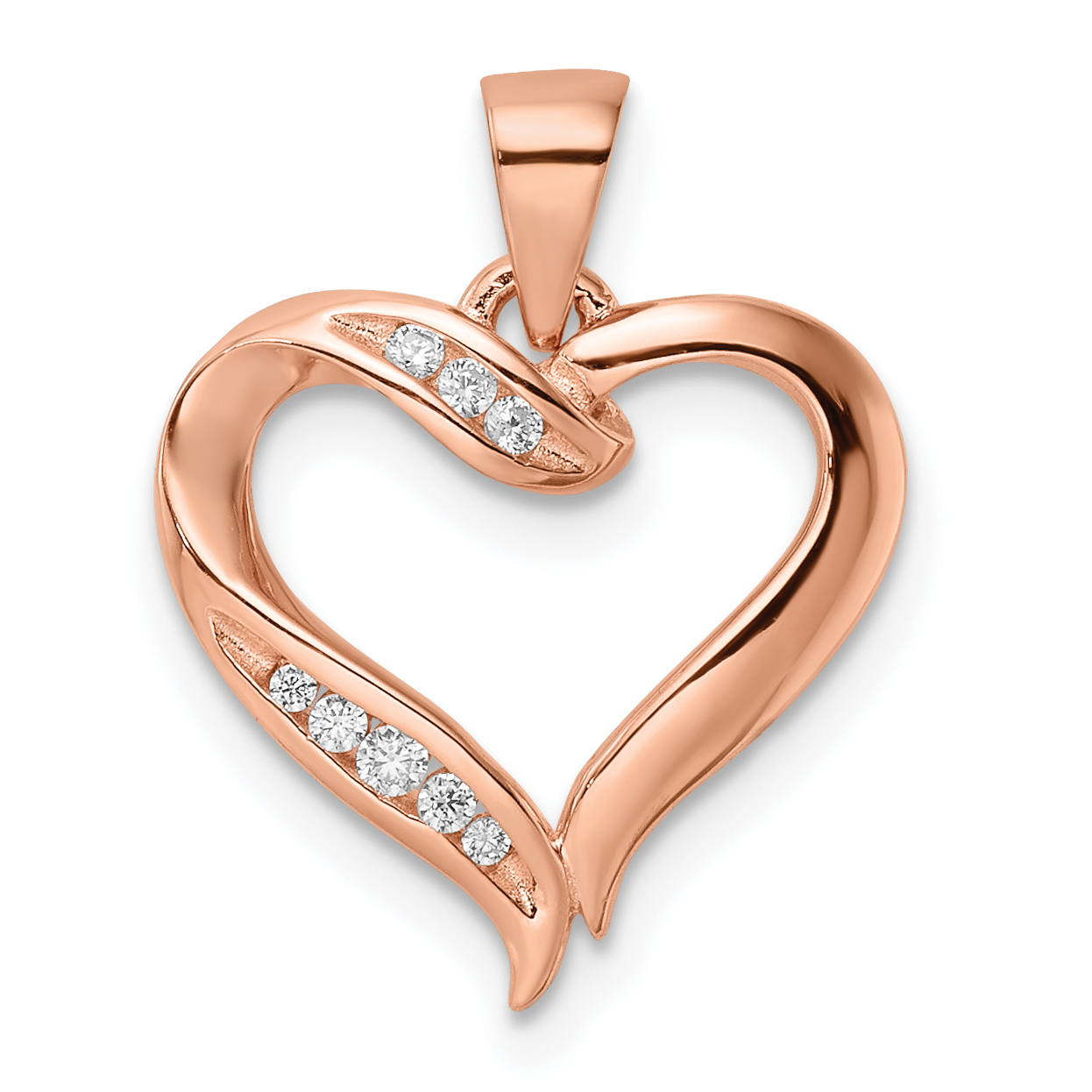Sterling Silver Rose-tone CZ Open Heart Pendant (QP5491)