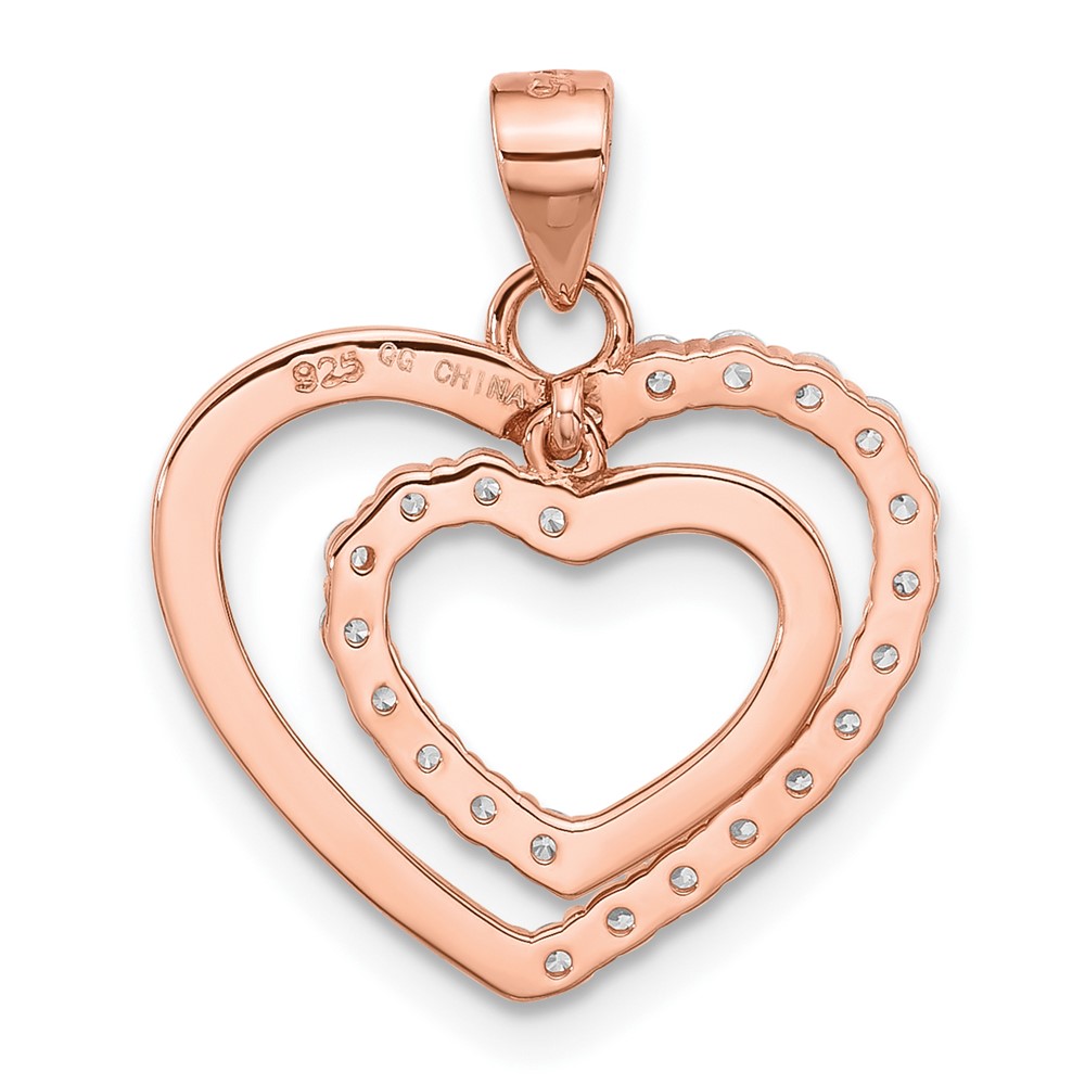 Sterling Silver Rose Tone CZ Double Heart Pendant (QP5492)