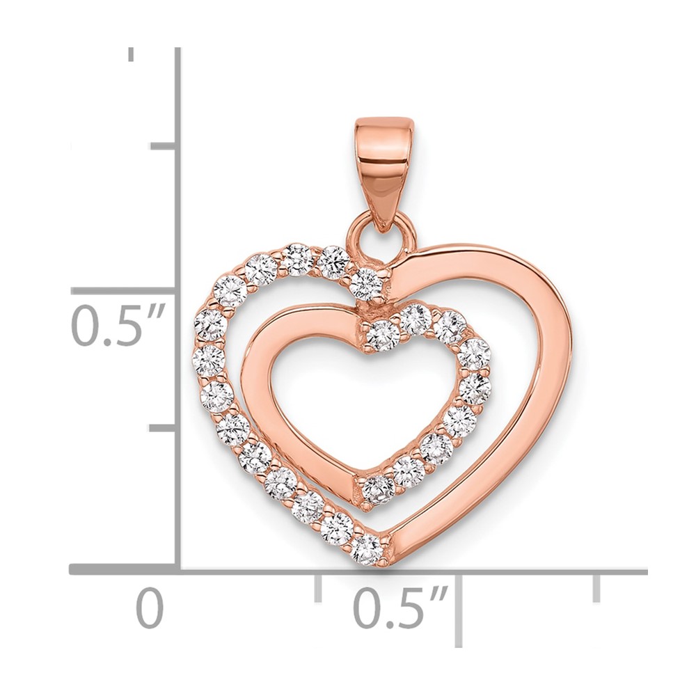 Sterling Silver Rose Tone CZ Double Heart Pendant (QP5492)