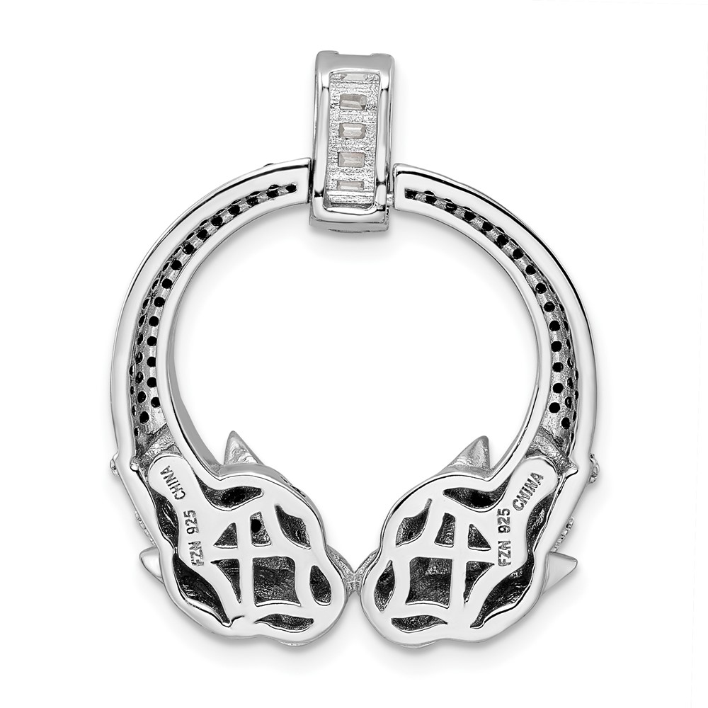 Sterling Silver Rhodium-plated Polished CZ Double Cheetah Head Pendant (QP5504)