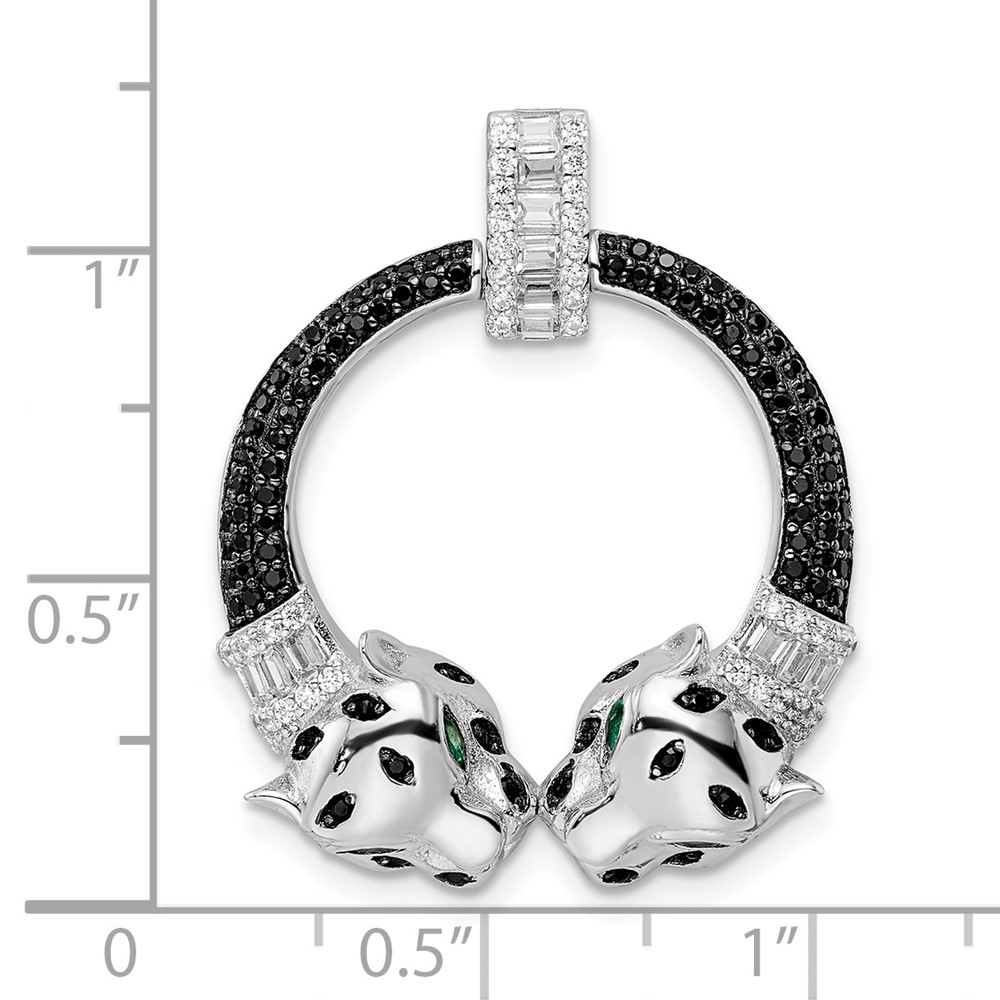 Sterling Silver Rhodium-plated Polished CZ Double Cheetah Head Pendant (QP5504)