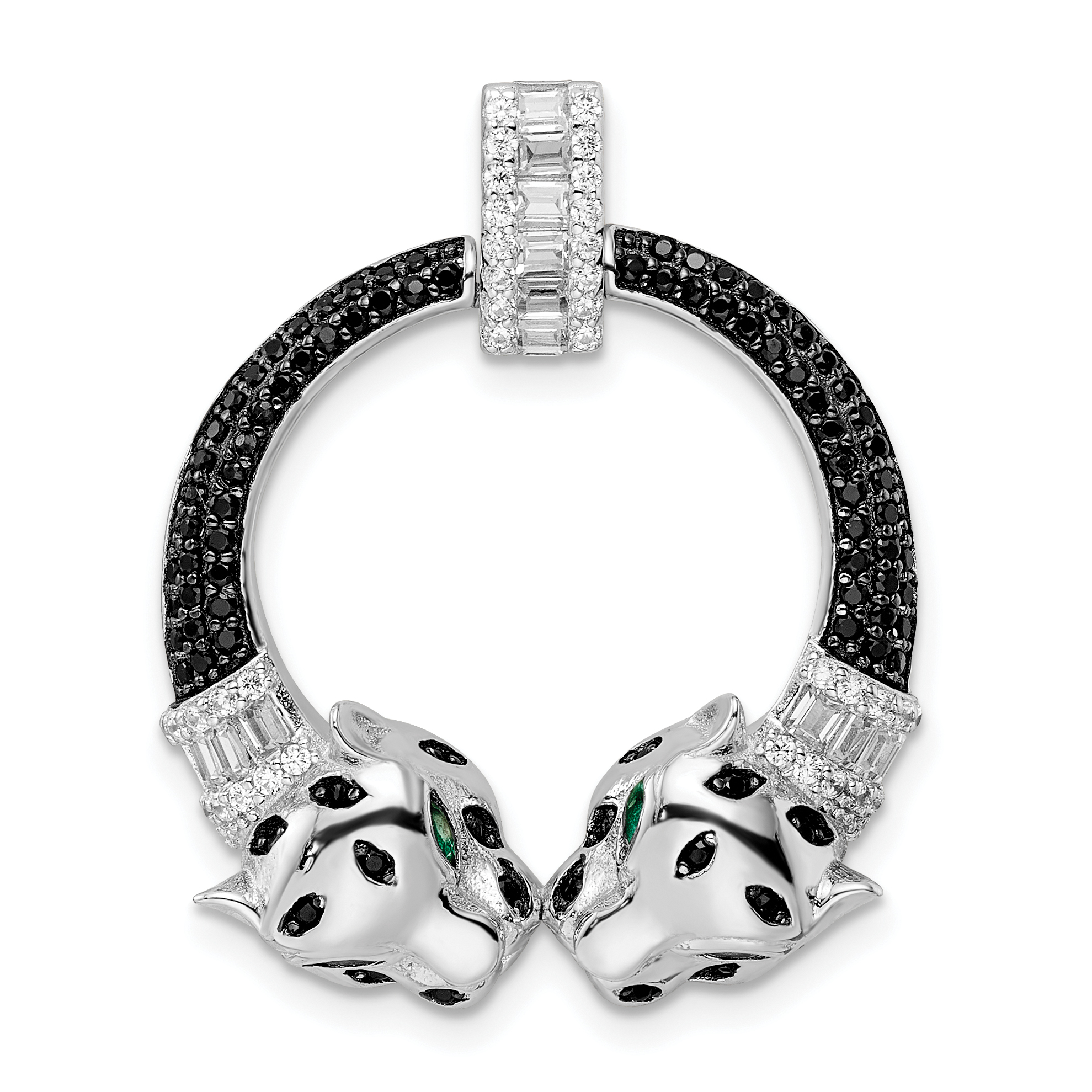 Sterling Silver Rhodium-plated Polished CZ Double Cheetah Head Pendant (QP5504)