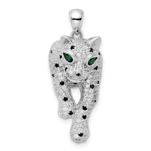 Sterling Silver Blk/White Rhodium-plated Polished CZ Cheetah Pendant