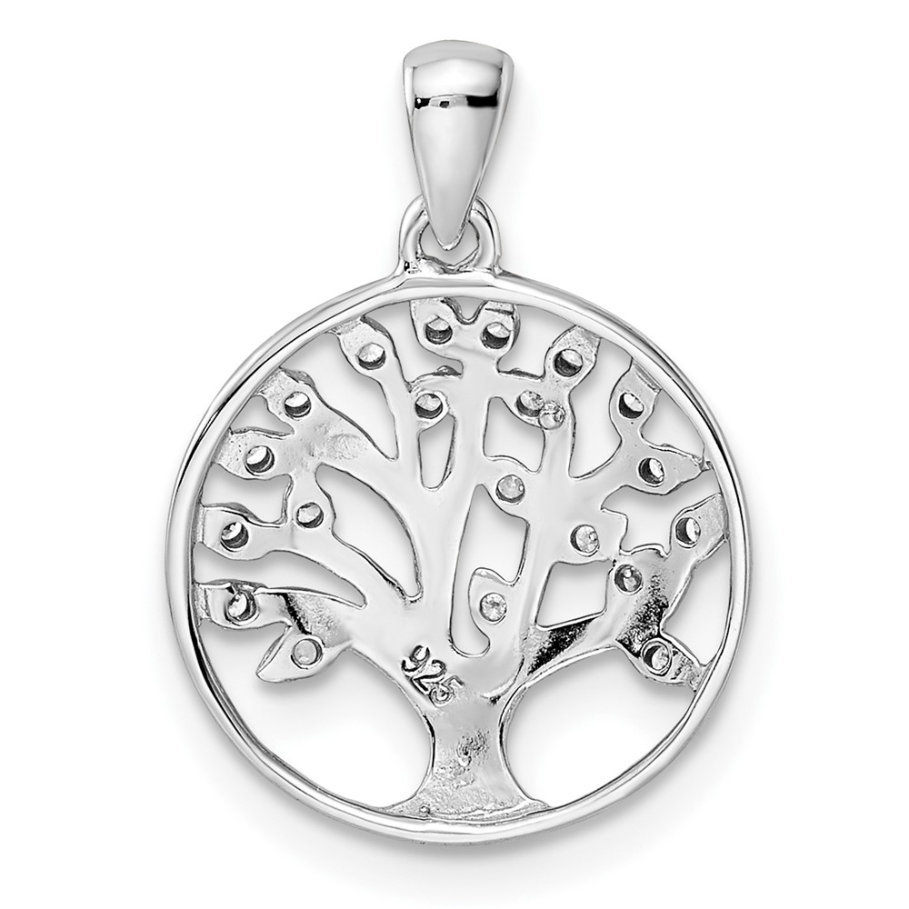 Sterling Silver Rhodium-plated Polished CZ Tree of Life Pendant (QP5527)