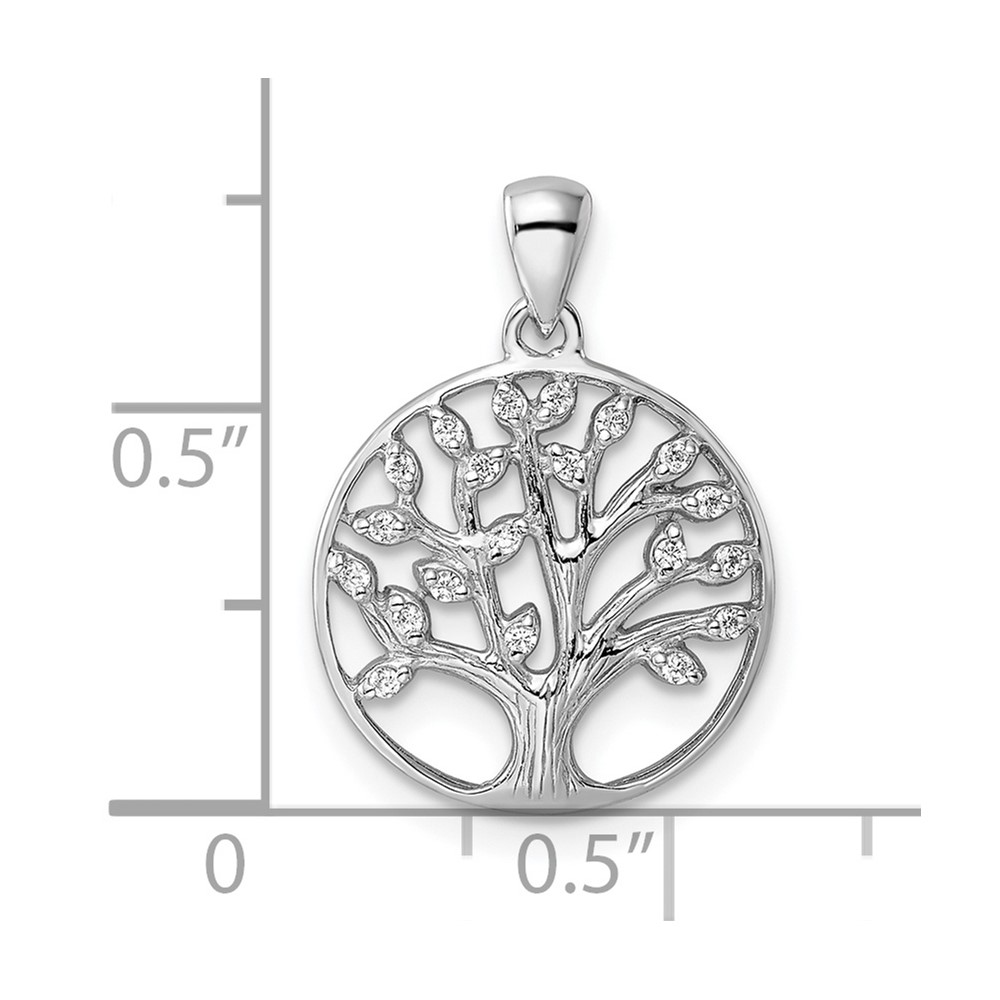Sterling Silver Rhodium-plated Polished CZ Tree of Life Pendant (QP5527)