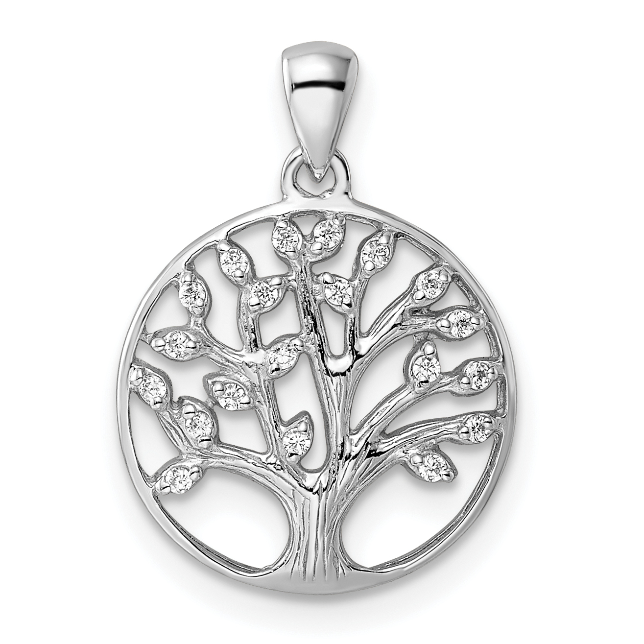 Sterling Silver Rhodium-plated Polished CZ Tree of Life Pendant (QP5527)