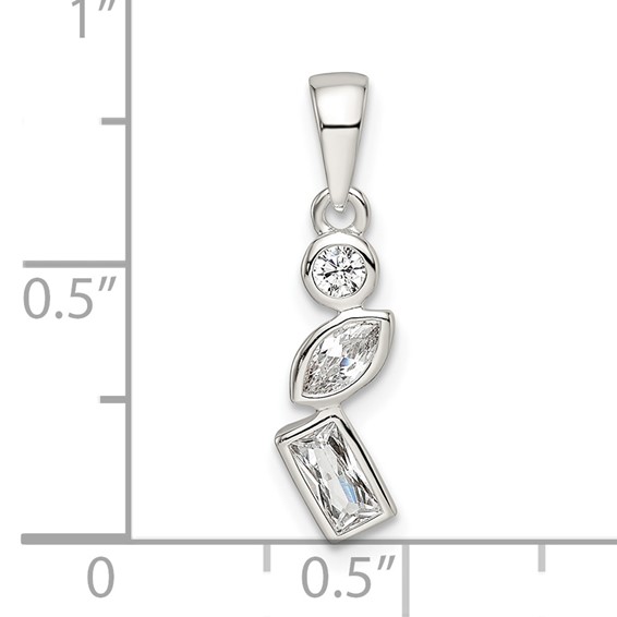 Sterling Silver Polished Geometric Shapes CZ Pendant