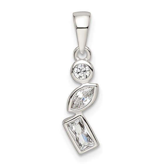 Sterling Silver Polished Geometric Shapes CZ Pendant