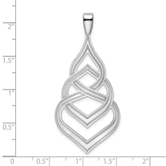 Sterling Silver Rhod. Polished Grooved Fancy Drop Pendant